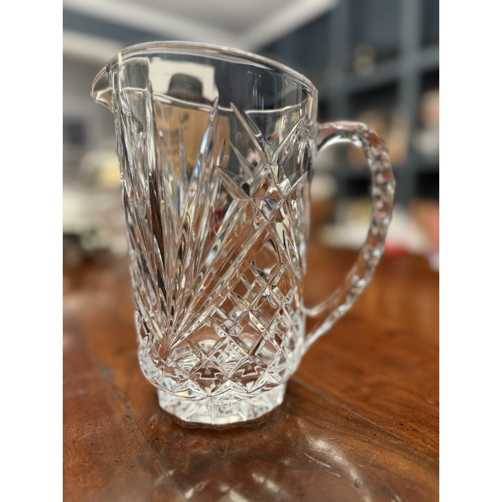 Masquerade by Cristal D'Arques Blown Cut Glass Pitcher Textured Handle 50 Oz